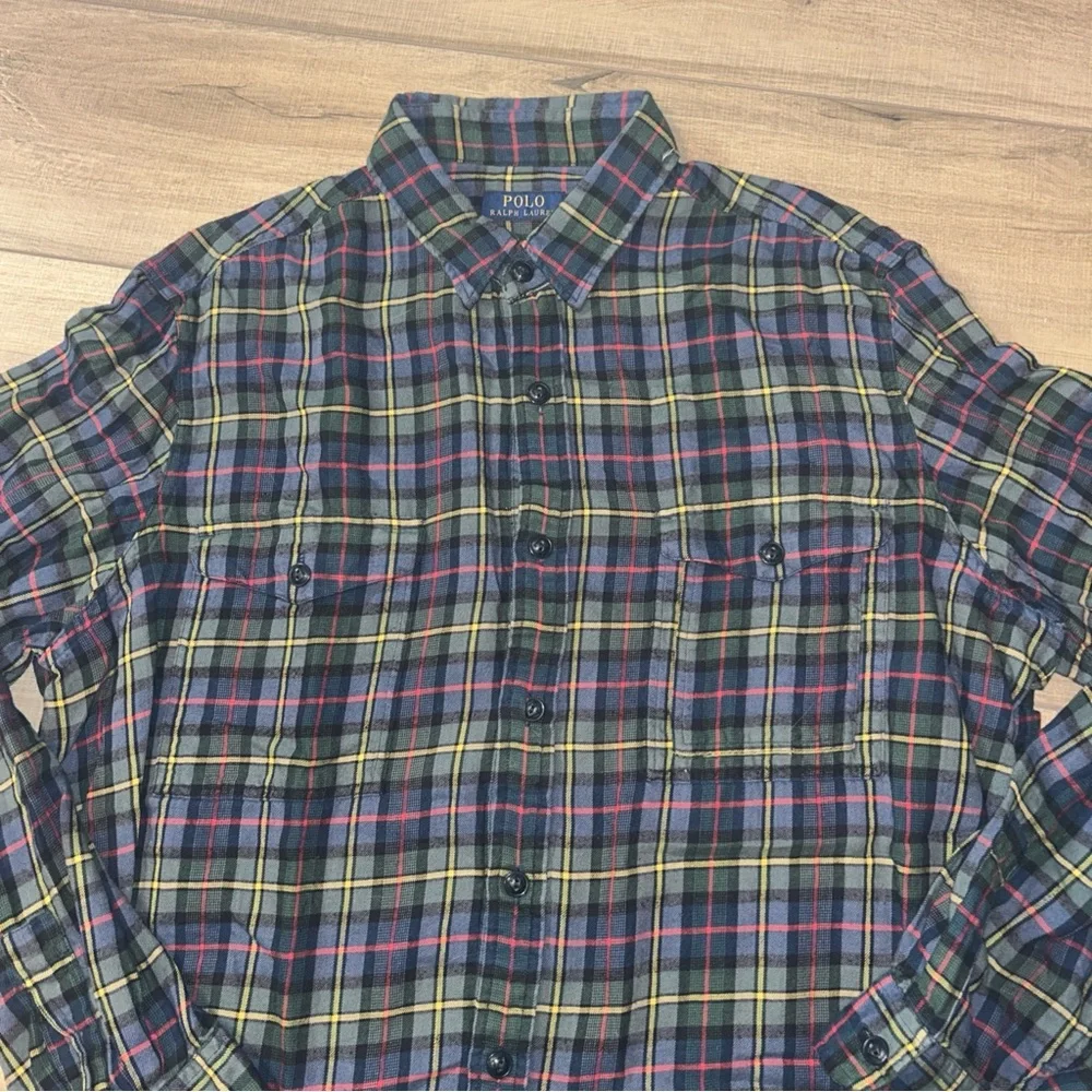 Ralph Lauren Plaid Button Up Shirt Christmas Cabin Rugged Green And Blue Men XL